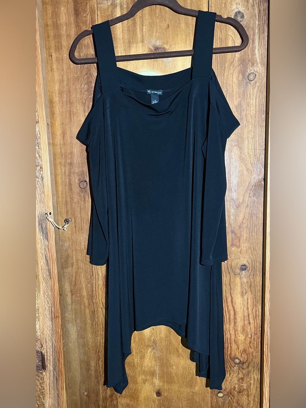 new directions Black Cold-Shoulder Long Sleeve Top